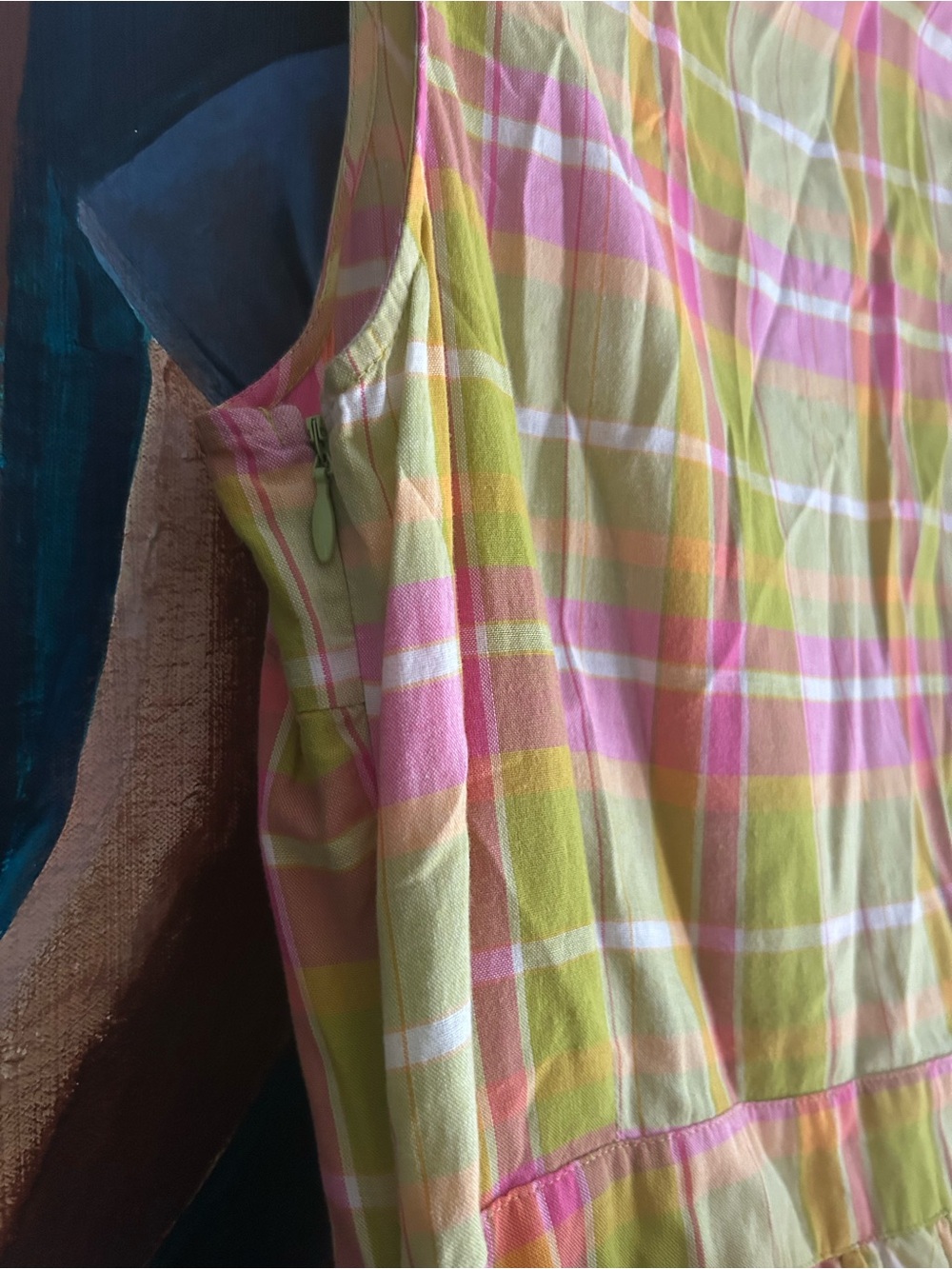 Pure Alfred Sung Plaid Wrap Midi Dress Belted Pink Green Sleeveless Women M - Picture 3 of 16